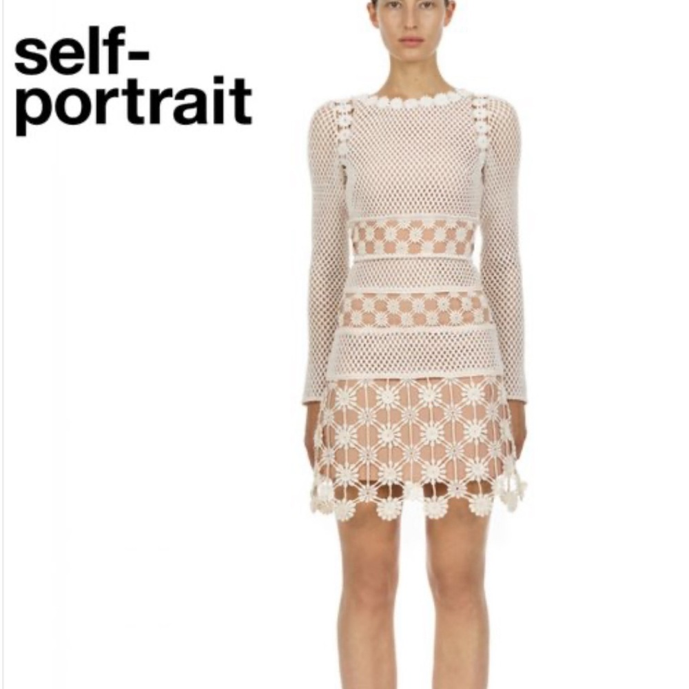 Self-Portrait White and Tan Lace Dress